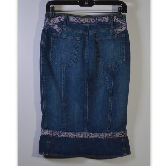 Roberto Cavalli Denim Jeans Embroidered Ribbon Skirt Size 40 - Picture 2 of 11
